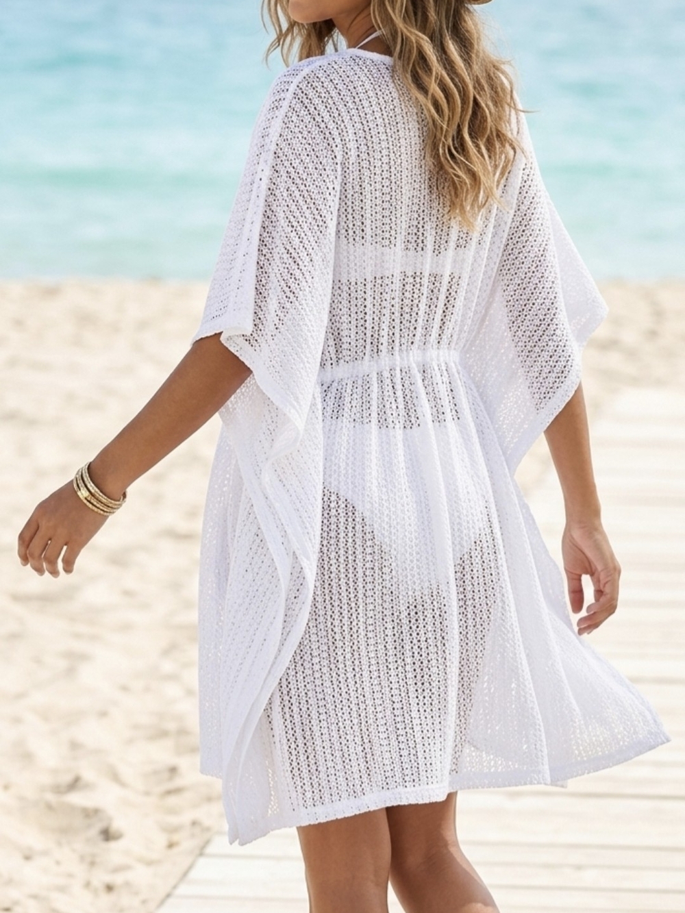 Serra White Crochet Swim Cover-Up Kaftan